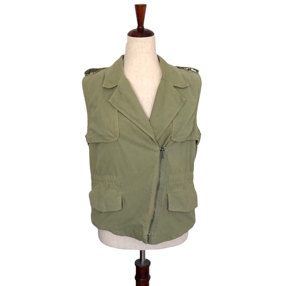 Madewell Women’s Safari Asymmetric Zip Cargo Vest, Olive Green Size Medium - Picture 3 of 12